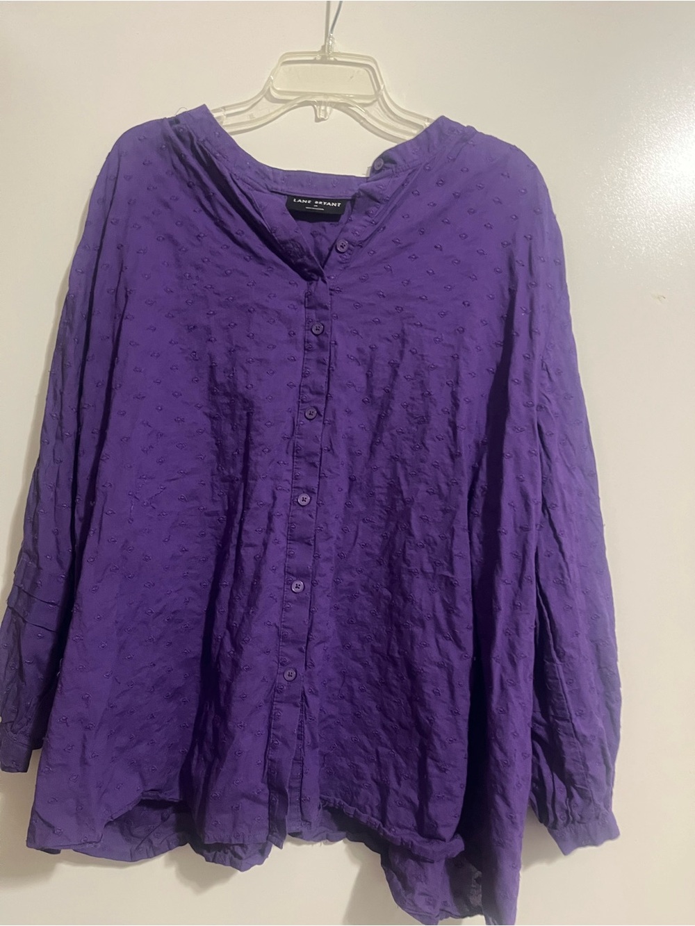 Lane Bryant Purple Textured Button-Down Shirt